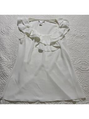 KENAR SZ S Off White‎ Sleeveless Scoop Ruffled Neck Blouse Flowy Romantic